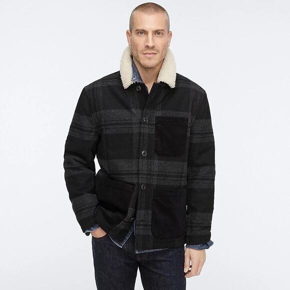 J. Crew Men's Wool Plaid Jacket with Sherpa collar - X-Small - Picture 2 of 5